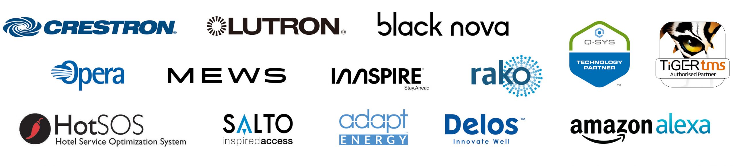 Bodhi Integration Partners include Crestron, Lutron, Black Nova, Opera, Mews, InnSpire, Rako, Delos, Salto, Amazon, Tiger TMs, QSys, HotSOS, and Adapt Energy